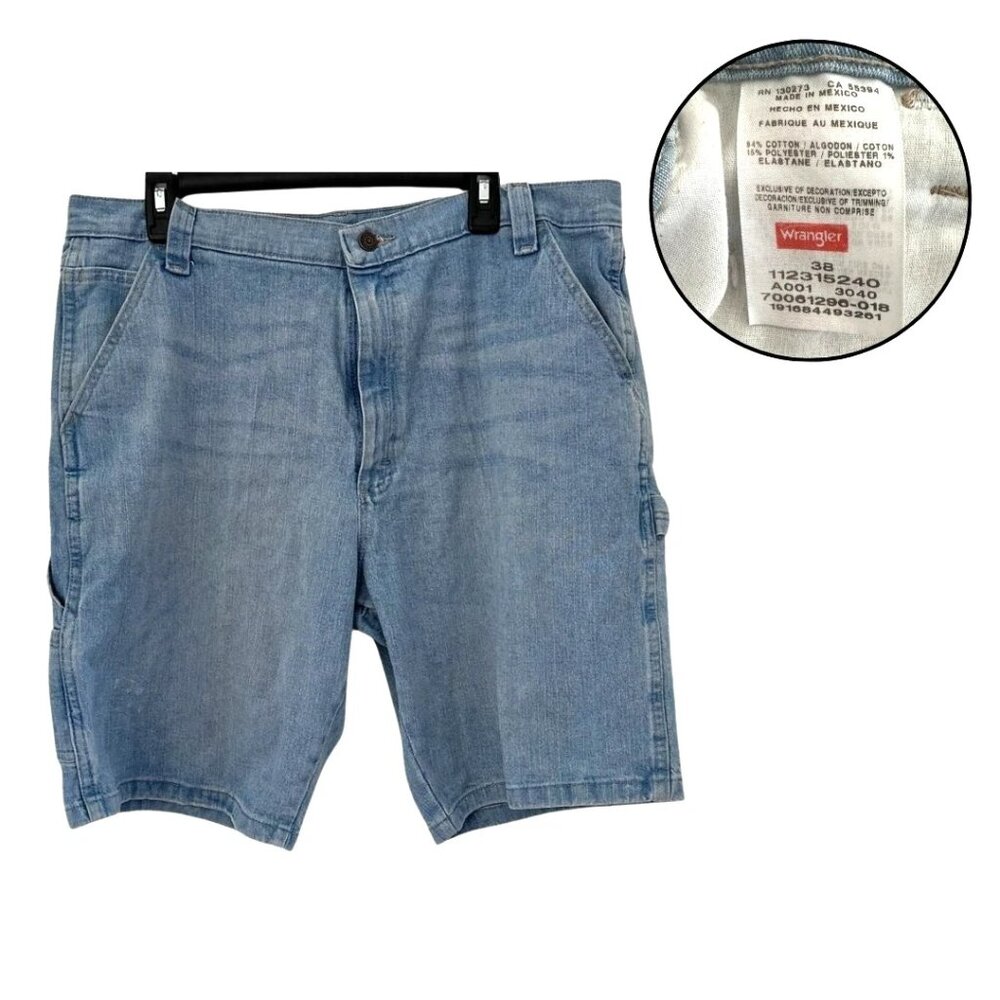 Wrangler Men’s 38 Carpenter Shorts Light Blue Denim Workwear Jean Casual